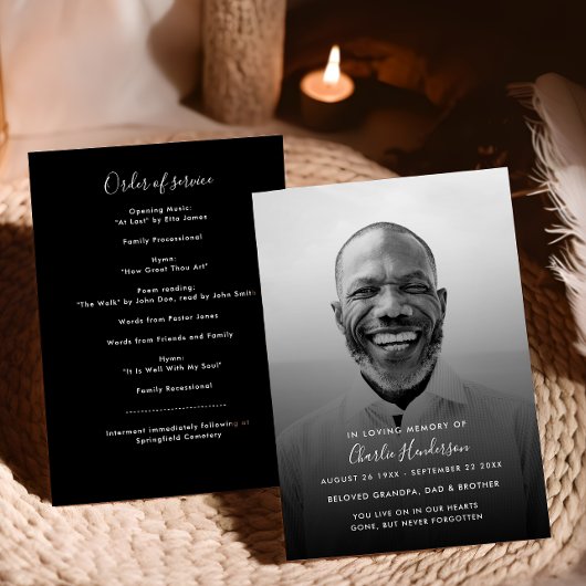 Zwart-wit Orde van de Dienst Foto Memorial Programmakaart