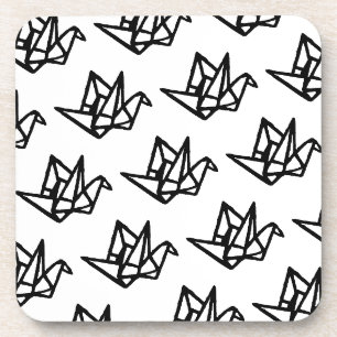 Zwart & Wit Origami Papieren Kraan Linocut Bier Onderzetter