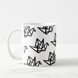 Zwart & Wit Origami Papieren Kraan Linocut Koffiemok