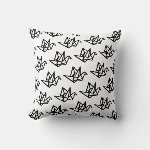 Zwart & Wit Origami Papieren Kraan Linocut Kussen