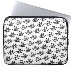 Zwart & Wit Origami Papieren Kraan Linocut Laptop Sleeve