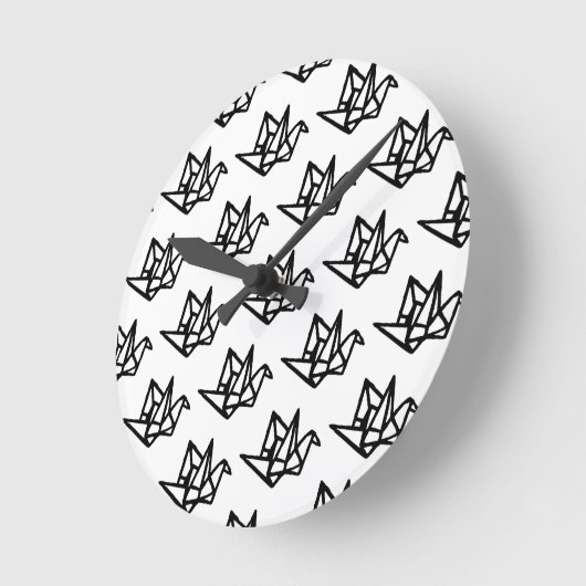 Zwart & Wit Origami Papieren Kraan Linocut Ronde Klok (Hoek)