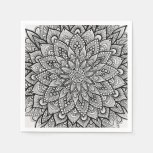 Zwart-wit originele kunst Mandala Servet