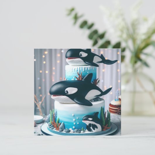 ZWART & WIT ORKA WALVISCAKE SCHATTIGE KIND KAART (Staand voorkant)