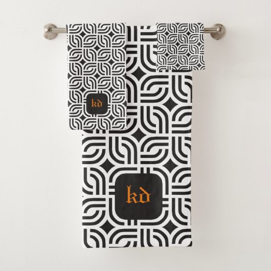 Zwart wit ornament patronen antiek bad handdoek (Insitu)
