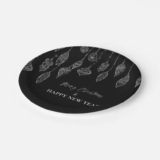 Zwart Wit Ornamenten Kerst Nieuwjaar Party Papieren Bordje (Gekanteld)