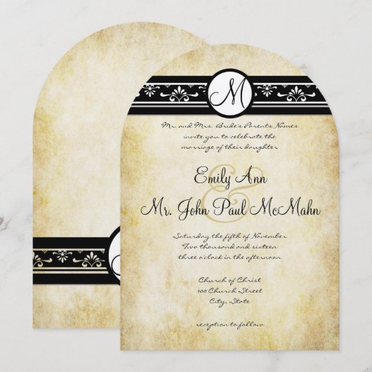 Zwart Wit Oud Geld Rustieke Elegantie Gouden Huwel Kaart (Voorkant / Achterkant)