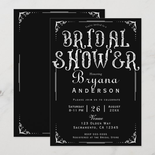 Zwart & Wit Oude Type Vrijgezellenfeest Uitnodige Kaart (Voorkant / Achterkant)