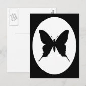 Zwart-wit ovale frame vlinder silhouet briefkaart (Voorkant / Achterkant)