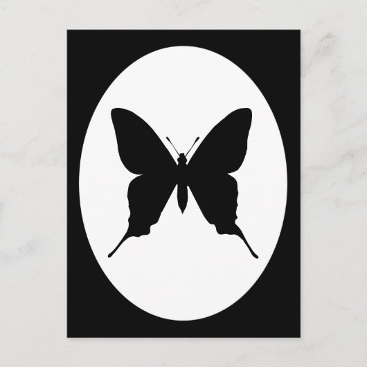 Zwart-wit ovale frame vlinder silhouet briefkaart (Voorkant)