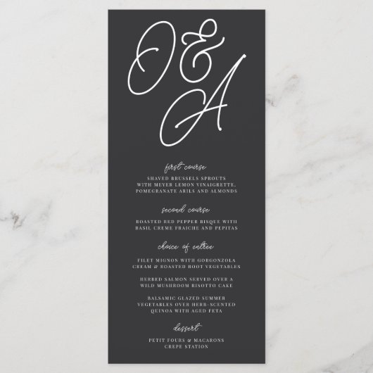 Zwart & Wit Overgroot Monogram Huwelijk Menu (Voorkant)