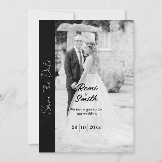 Zwart-wit Overlay foto bruiloft uitnodiging (Voorkant)