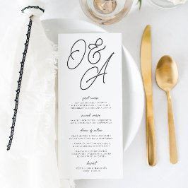 Zwart-wit overmaats script monogram bruiloft menu