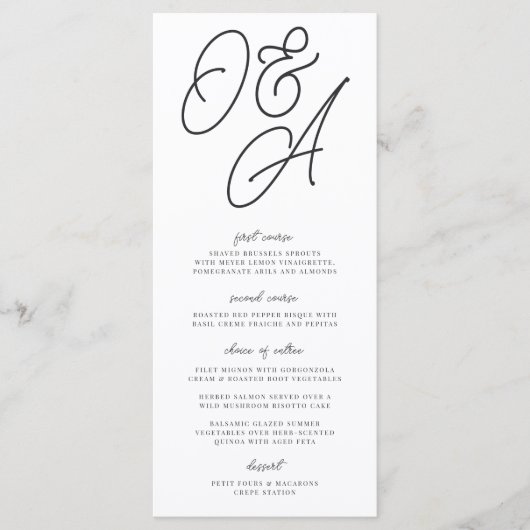 Zwart-wit overmaats script monogram bruiloft menu (Voorkant)