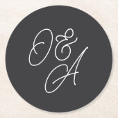 Zwart-wit overmaats script monogram bruiloft ronde kartonnen onderzetter (Voorkant)