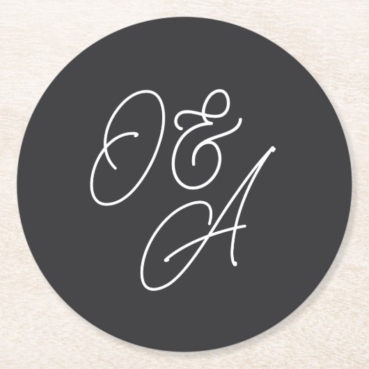 Zwart-wit overmaats script monogram bruiloft ronde kartonnen onderzetter (Voorkant)