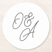 Zwart-wit overmaats script monogram bruiloft ronde kartonnen onderzetter (Voorkant)