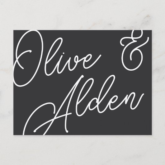 Zwart-wit overmaats script RSVP Briefkaart (Voorkant)