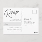 Zwart-wit overmaats script RSVP Briefkaart (Achterkant)