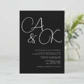 Zwart-wit overmaatse namen monogram bruiloft kaart (Staand voorkant)