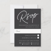 Zwart-wit overmaatse scriptmaaltijd keuze RSVP kaartje (Voorkant)