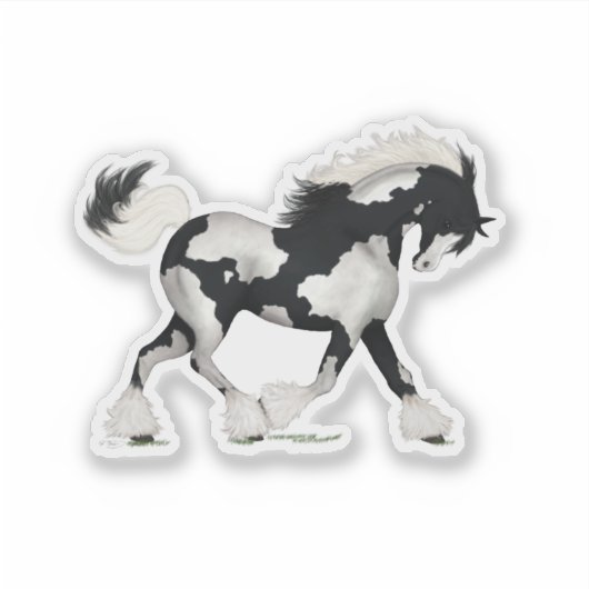 Zwart & Wit Overo Gypsy Vanner Horse Pony Sticker (Voorkant)
