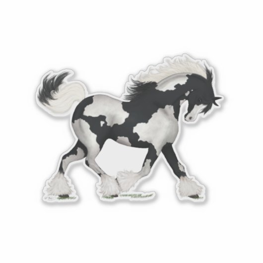 Zwart & Wit Overo Gypsy Vanner Horse Pony Sticker (Voorkant)