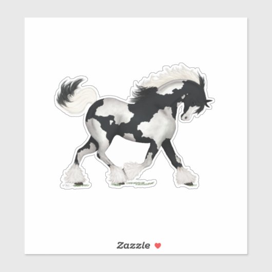 Zwart & Wit Overo Gypsy Vanner Horse Pony Sticker (Vel)