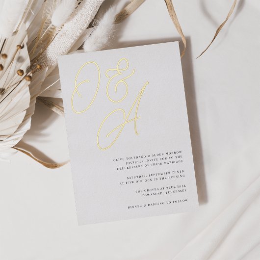 Zwart & Wit Oversized Script Monogram Huwelijk Folie Uitnodiging