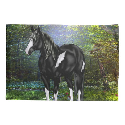 Zwart-wit oververf paard kussensloop (Achterkant)