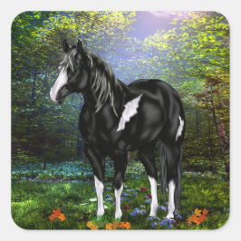 Zwart-wit oververf paard vierkante sticker