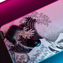 Zwart-wit overzicht Great Wave XXL Gaming Bureaumat