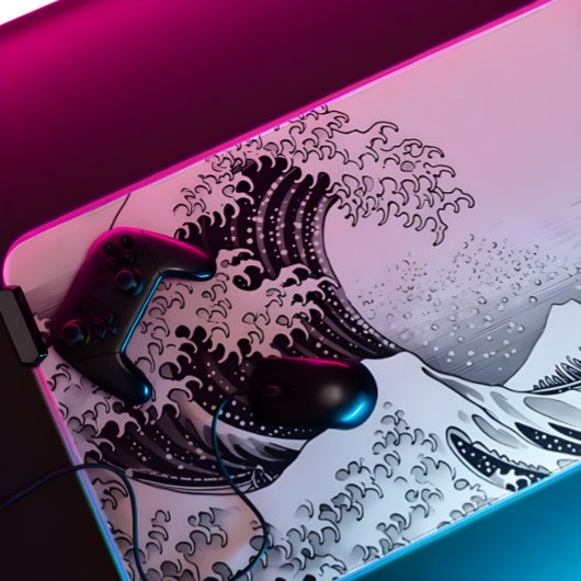 Zwart-wit overzicht Great Wave XXL Gaming Bureaumat