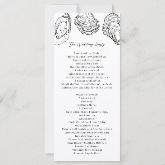 Zwart-wit Oyster Trouwprogramma (Achterkant)