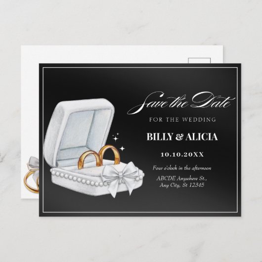 Zwart-wit paar ring bruiloft briefkaart (Voorkant / Achterkant)