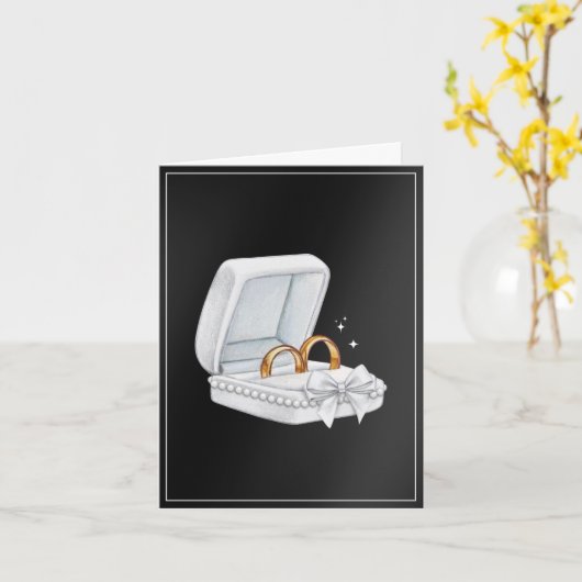 Zwart-wit paar ring bruiloft kaart (Gele Bloem)