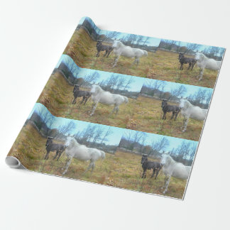 Zwart wit paard cadeaupapier