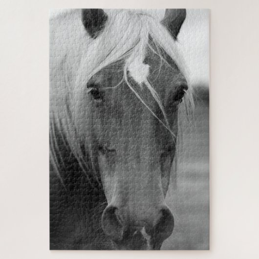 Zwart-wit paard fotografie legpuzzel (Verticaal)