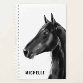 Zwart-wit paard gepersonaliseerd planner