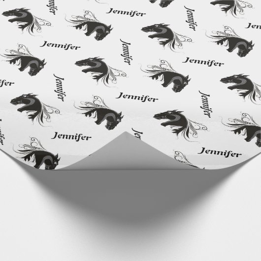 Zwart wit paard hoofd cadeaupapier (Hoek)