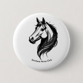 Zwart-wit paard hoofd illustratie ronde button 5,7 cm (Voorkant)