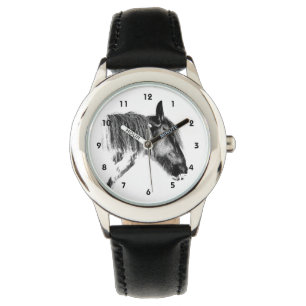 Zwart-wit paard horloge