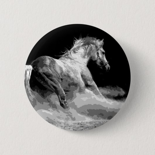 Zwart-wit paard in actie ronde button 5,7 cm (Voorkant)
