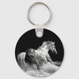 Zwart-wit paard in actie sleutelhanger