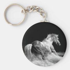 Zwart-wit paard in actie sleutelhanger