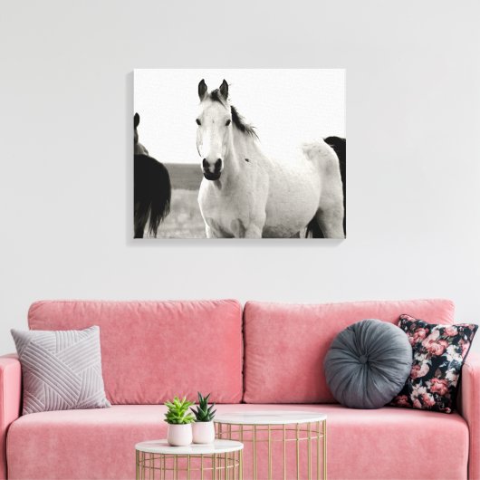 Zwart-wit Paard in de Flint Hills Canvas Afdruk (Insitu (Woonkamer))