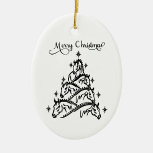 Zwart-Wit Paard Kerstboomornament Keramisch Ornament