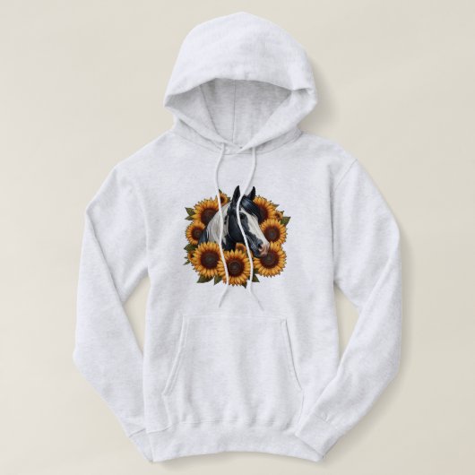 Zwart-wit Paard met Zonnebloemen Hoodie (Design voorkant)