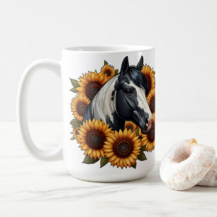 Zwart-wit Paard met Zonnebloemen Koffiemok