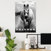 Zwart wit paard Motivatie Freedom Artwork Poster (Thuiskantoor)